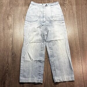 Vintage High Waisted Light Wash Denim Wide Leg Patch Pocket Jeans 27 Waist